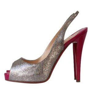 Christian Louboutin No Prive Glittered Slingback  Grenadine Size 37.5 Pre-owned